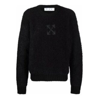 Jersey de lana de manga larga con estampado de flechas y logotipo Off-White para hombre, colección FW21, negro Jersey de lana de manga larga con estampado de flechas y logotipo Off-White para hombre, colección FW21, negro