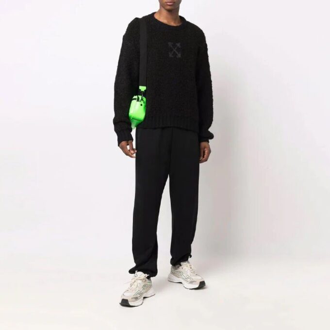 Jersey de lana de manga larga con estampado de flechas y logotipo Off-White para hombre, colección FW21, negro