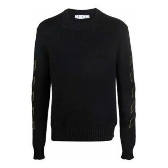 Jersey de lana de manga larga con patrón de intarsia Off-White para hombre, colección Otoño-Invierno 2021, negro