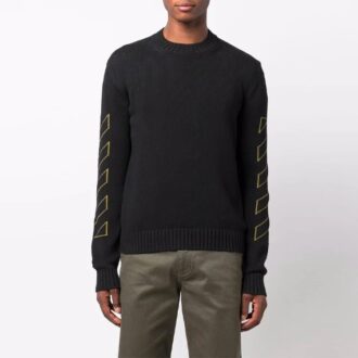 Jersey de lana de manga larga con patrón de intarsia Off-White para hombre, colección Otoño-Invierno 2021, negro