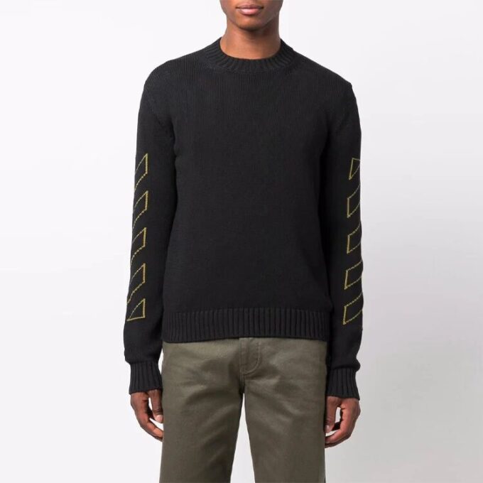 Jersey de lana de manga larga con patrón de intarsia Off-White para hombre, colección Otoño-Invierno 2021, negro