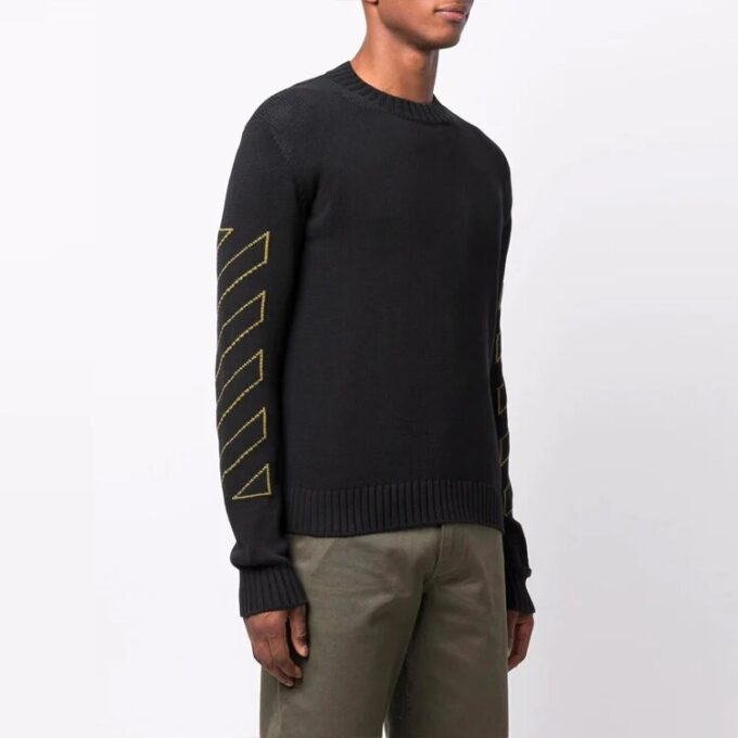 Jersey de lana de manga larga con patrón de intarsia Off-White para hombre, colección Otoño-Invierno 2021, negro