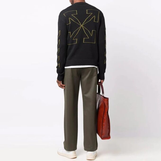 Jersey de lana de manga larga con patrón de intarsia Off-White para hombre, colección Otoño-Invierno 2021, negro
