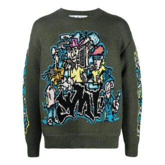 Jersey de lana de manga larga con punto intarsia Off-White para hombre FW22, verde Jersey de lana de manga larga con punto intarsia Off-White para hombre FW22, verde