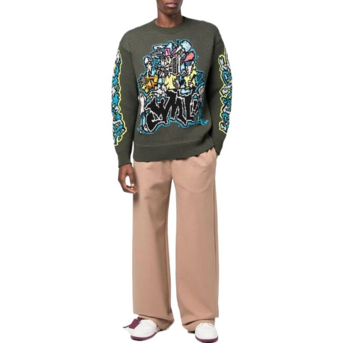 Jersey de lana de manga larga con punto intarsia Off-White para hombre FW22, verde