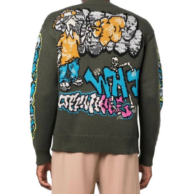Jersey de lana de manga larga con punto intarsia Off-White para hombre FW22, verde