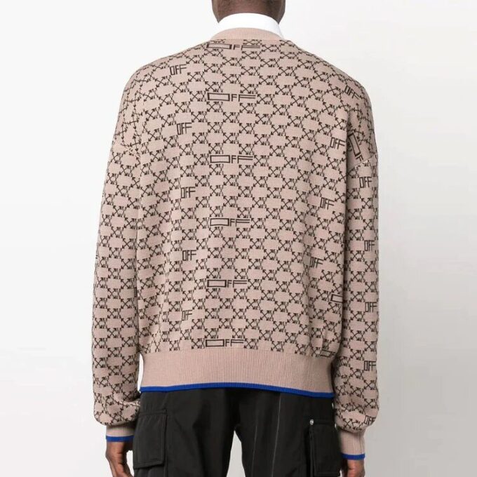 Jersey de lana de punto acanalado con estampado de logotipo Off-White para hombre, versión beige