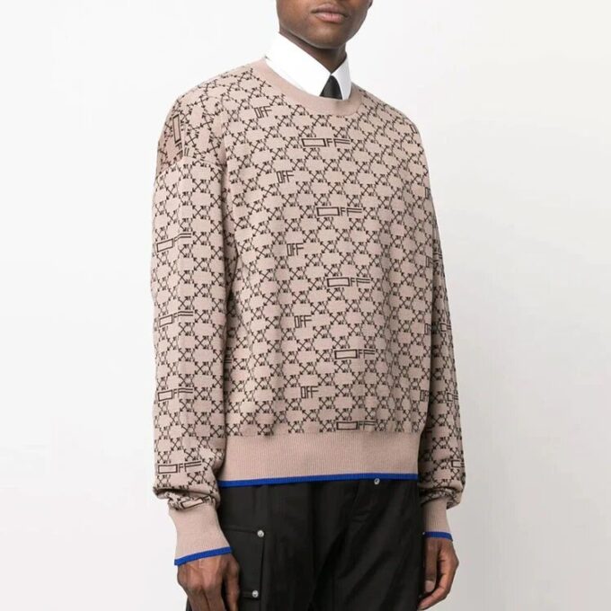 Jersey de lana de punto acanalado con estampado de logotipo Off-White para hombre, versión beige