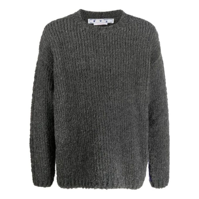 Jersey de lana de punto acanalado con patrón de empalme Off-White para hombre, temporada otoño-invierno 2022, color negro