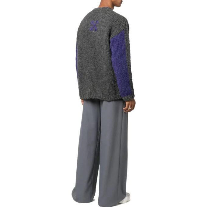 Jersey de lana de punto acanalado con patrón de empalme Off-White para hombre, temporada otoño-invierno 2022, color negro