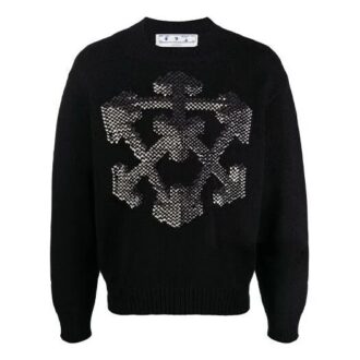 Jersey de lana de punto con estampado de flechas en 3D de Off-White para hombre, colección Otoño-Invierno 2021, corte holgado, negro Jersey de lana de punto con estampado de flechas en 3D de Off-White para hombre, colección Otoño-Invierno 2021, corte holgado, negro
