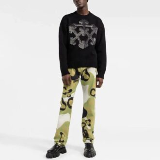 Jersey de lana de punto con estampado de flechas en 3D de Off-White para hombre, colección Otoño-Invierno 2021, corte holgado, negro Jersey de lana de punto con estampado de flechas en 3D de Off-White para hombre, colección Otoño-Invierno 2021, corte holgado, negro