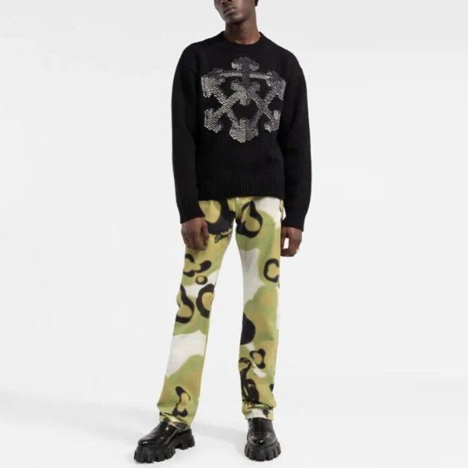 Jersey de lana de punto con estampado de flechas en 3D de Off-White para hombre, colección Otoño-Invierno 2021, corte holgado, negro