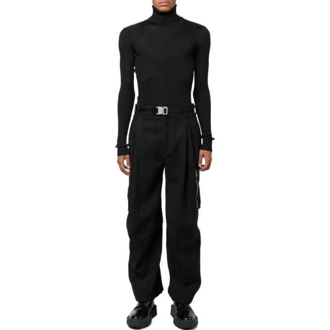 Jersey de lana de punto elástico y corte ajustado Off-White para hombre, colección primavera-verano 2022, color negro