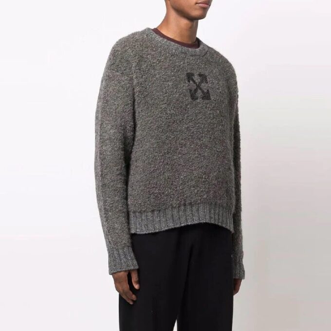 Jersey de lana liso con logo de Off-White para hombre, con diseño de Arrows, gris