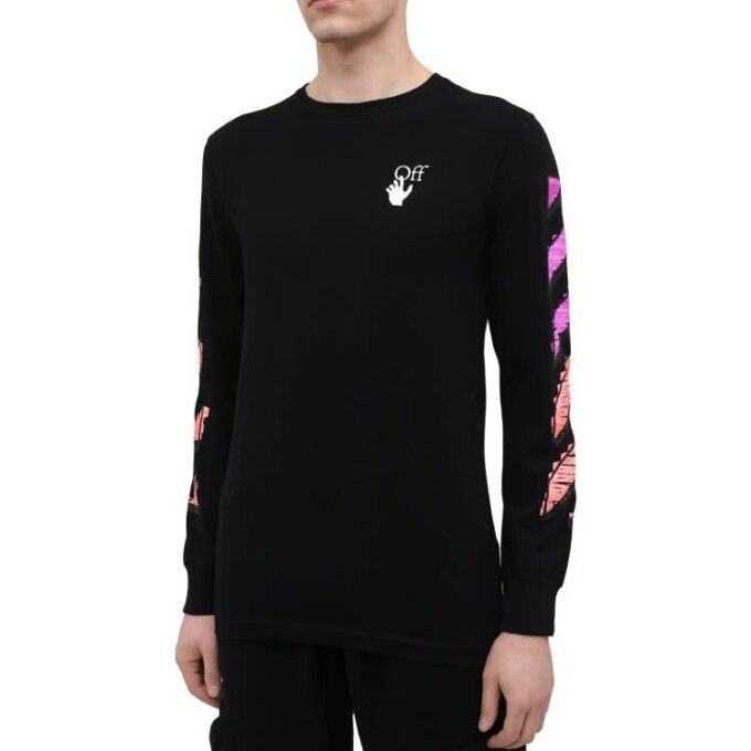Jersey de manga larga con rayas diagonales para hombre, negro