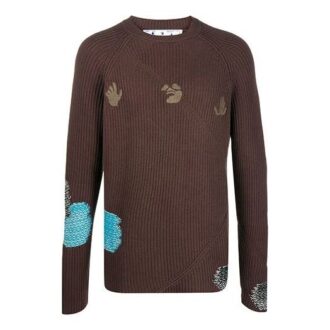 Jersey de punto acanalado bordado para hombre de Off-White, de lana, color marrón