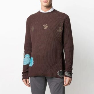 Jersey de punto acanalado bordado para hombre de Off-White, de lana, color marrón