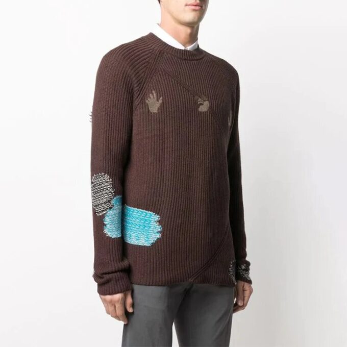 Jersey de punto acanalado bordado para hombre de Off-White, de lana, color marrón