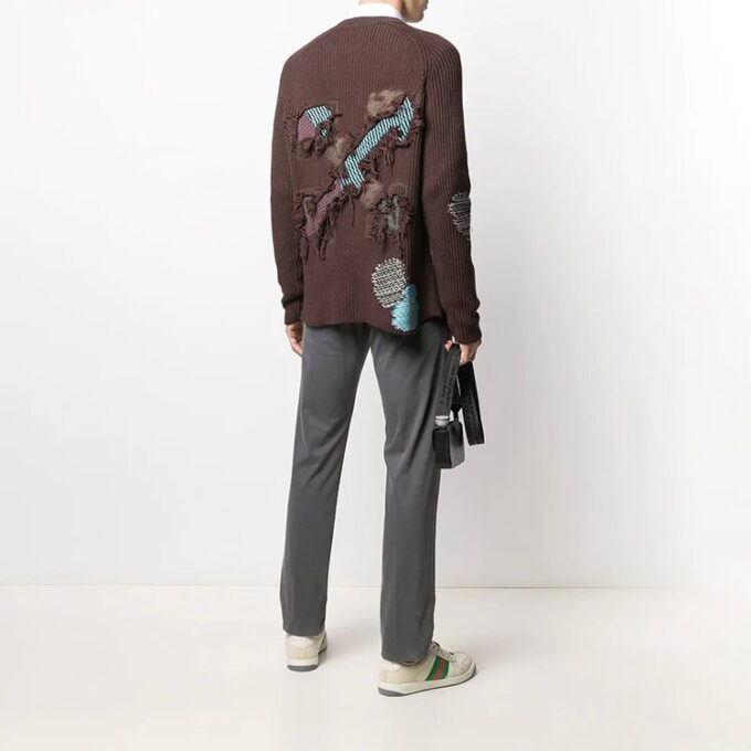 Jersey de punto acanalado bordado para hombre de Off-White, de lana, color marrón