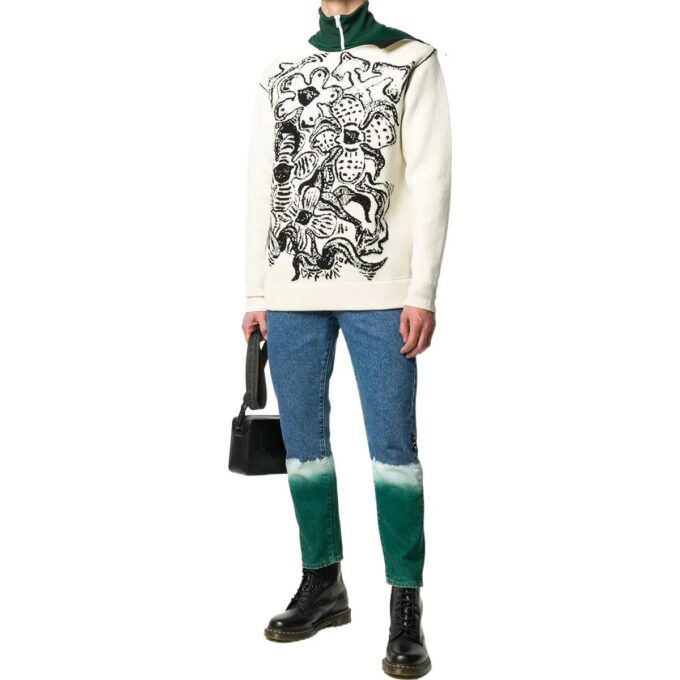 Jersey de punto de lana con cuello redondo y estampado de flores Jacquard Off-White para hombre, colección FW22, versión en blanco