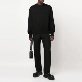 Jersey de punto de lana de cuello redondo Off-White para hombre, colección Otoño-Invierno 2022, color liso, corte holgado, negro