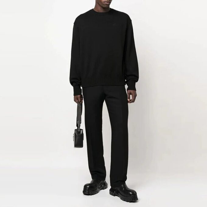 Jersey de punto de lana de cuello redondo Off-White para hombre, colección Otoño-Invierno 2022, color liso, corte holgado, negro