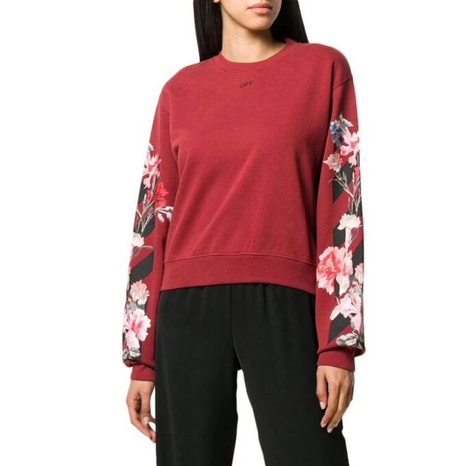 Jersey Off-White con estampado floral en color burdeos