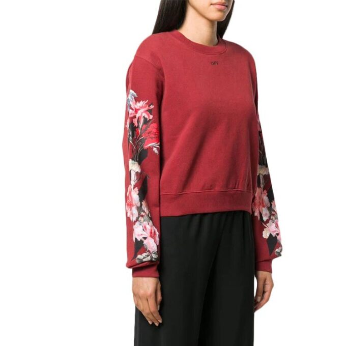 Jersey Off-White con estampado floral en color burdeos