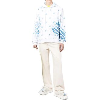 Jersey Off-White para hombre, colección primavera-verano 2022, con estampado de logotipo en cuadrícula, versión de manga larga, azul y blanco Jersey Off-White para hombre, colección primavera-verano 2022, con estampado de logotipo en cuadrícula, versión de manga larga, azul y blanco