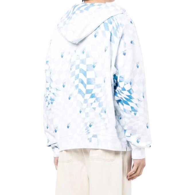 Jersey Off-White para hombre, colección primavera-verano 2022, con estampado de logotipo en cuadrícula, versión de manga larga, azul y blanco
