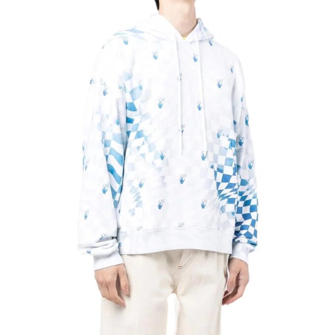 Jersey Off-White para hombre, colección primavera-verano 2022, con estampado de logotipo en cuadrícula, versión de manga larga, azul y blanco