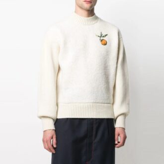 Jerséis de punto unisex con estampado y cuello redondo, color marfil