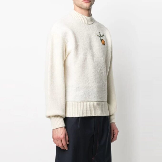 Jerséis de punto unisex con estampado y cuello redondo, color marfil
