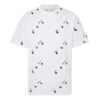 Logotipo alfabético estampado completo, cuello redondo, pantalones cortos, blanco