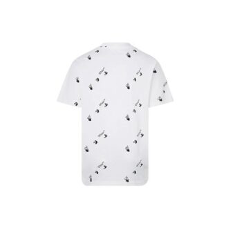 Logotipo alfabético estampado completo, cuello redondo, pantalones cortos, blanco Logotipo alfabético estampado completo, cuello redondo, pantalones cortos, blanco