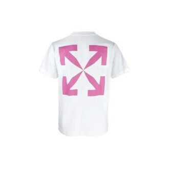 Logotipo con letras impresas y flecha, manga corta, blanco