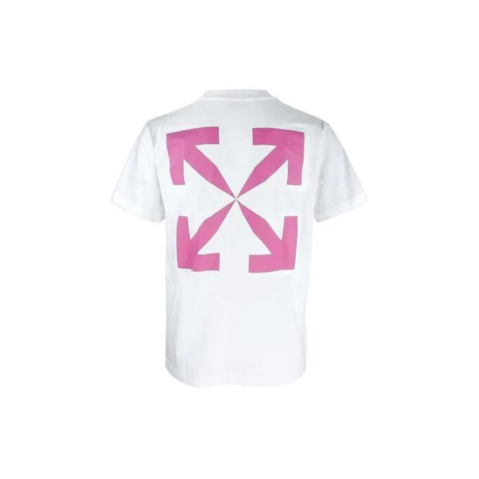 Logotipo con letras impresas y flecha, manga corta, blanco