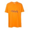 Logotipo de flecha geométrica estampado, cuello redondo, pantalones cortos, naranja