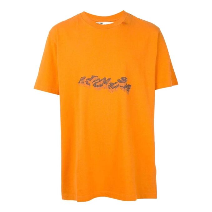 Logotipo de flecha geométrica estampado, cuello redondo, pantalones cortos, naranja