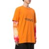 Logotipo de flecha geométrica estampado, cuello redondo, pantalones cortos, naranja