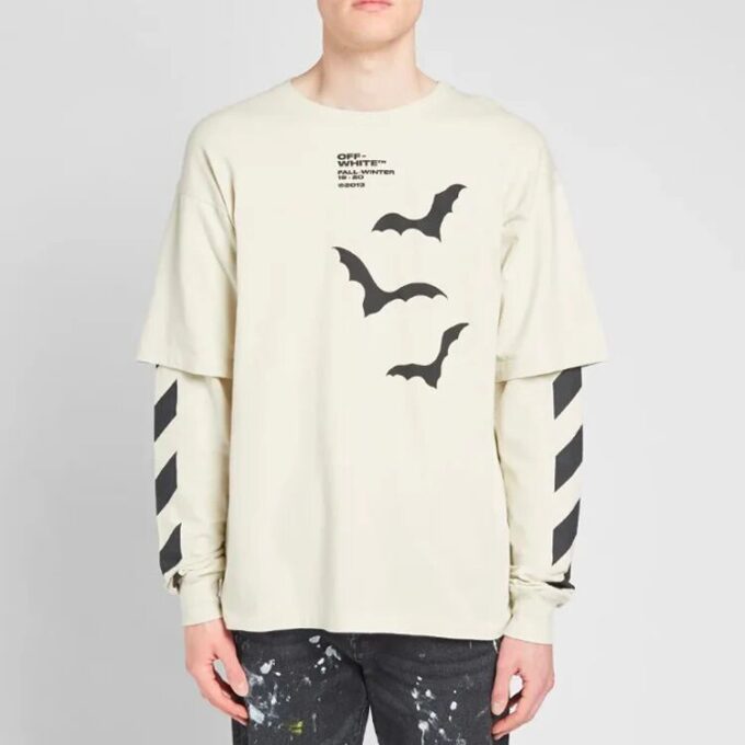 Manga doble con murciélagos en diagonal para hombre, blanco
