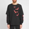 Manga doble con murciélagos en diagonal para hombre, negro