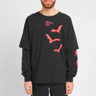 Manga doble con murciélagos en diagonal para hombre, negro