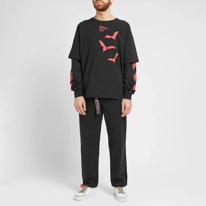 Manga doble con murciélagos en diagonal para hombre, negro