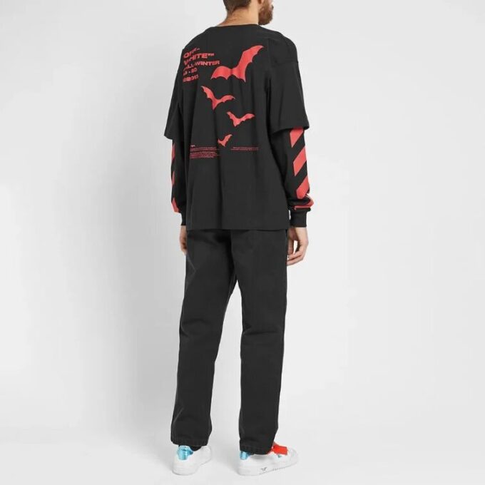 Manga doble con murciélagos en diagonal para hombre, negro