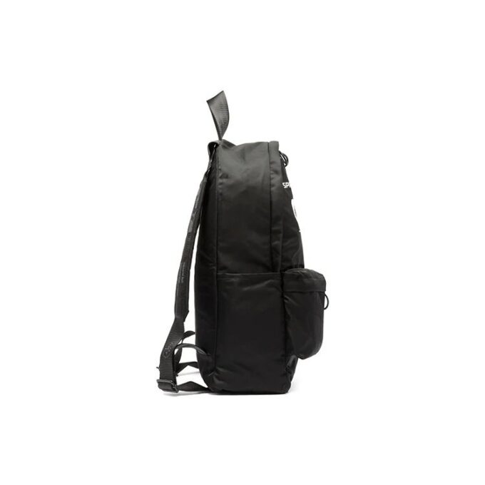 Mochila con logotipo ondulado y estampado de eslogan, negra