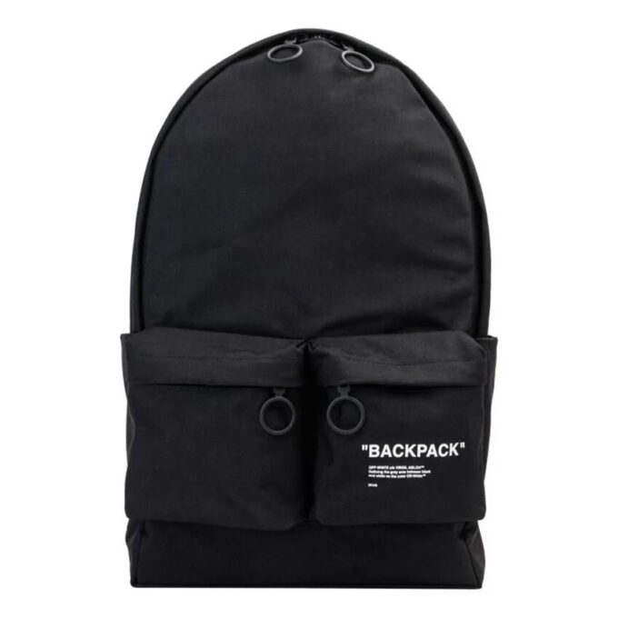 Mochila de moda con eslogan impreso, elegante, negra