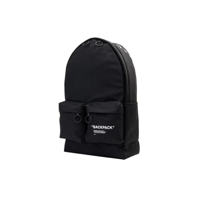 Mochila de moda con eslogan impreso, elegante, negra