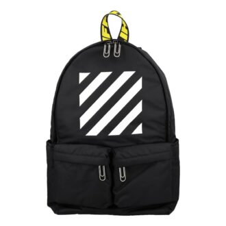 Mochila escolar con cremallera y logotipo Off-White para hombre, color negro